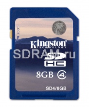 Карта памяти 8GB Secure Digital Card, High Capacity (SDHC) Class 4, Kingston