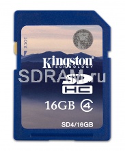 Карта памяти 16GB Secure Digital Card, High Capacity (SDHC) Class 4, Kingston